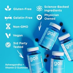 Pack Of 3 Ashwagandha Gummies with KSM-66 and Vitamin D Vegan 60 Count GOLI