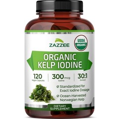 Zazzee USDA Organic Kelp Iodine 30:1 Extract, 300 mcg, 120 Vegan Capsules