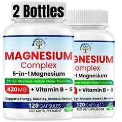 2 Pack 5-in-1 Magnesium Complex Supplement 420mg for Energy, Sleep & Bone Health