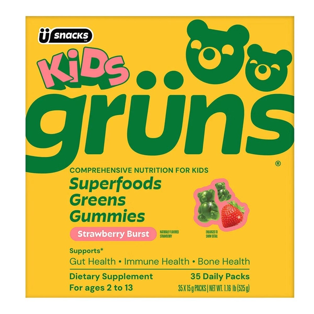Grüns Kids Greens Gummies Superfood Multivitamin, 35 Daily Packs. NEW