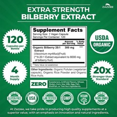 Zazzee USDA Organic Bilberry 20:1 Extract, 6000 mg Strength, 120 Vegan Capsules