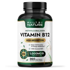 Built by Nature Vitamin B12 1000 mcg Methylcobalamin 360 Count (Pack of 1)