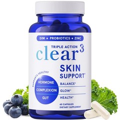 Clear Skin Supplement with Zinc, DIM and Probiotics | 3-in-1 Balance, Glow an