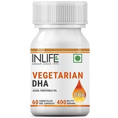 INLIFE Plant Based Vegan Omega 3 DHA Supplement Algal Oil 400 mg – 60Capsules