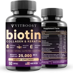 VITBOOST Biotin with Hyaluronic Acid, Collagen and Keratin 25000 mcg Hair Growth
