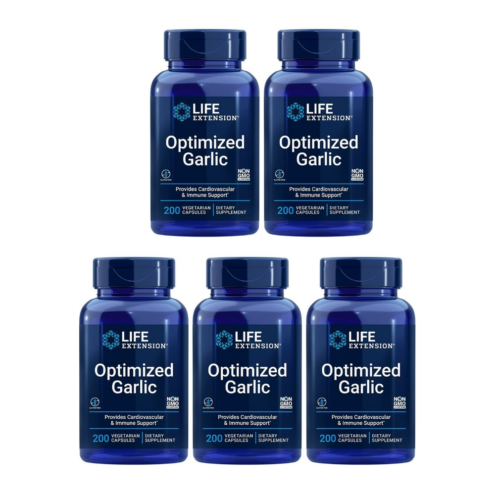 5 PACK Life Extension Optimized Garlic for Cardio Health Immune Support 200 Caps