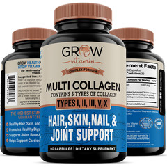 Collagen Peptides Pills 1000mg Hydrolyzed Collagen Capsules (Types I,II,III,V,X)