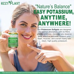 Potassium Supplement Softgels, High Absorption Potassium Citrate 1000Mg for Musc