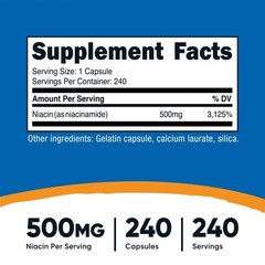 Nutricost Niacinamide (Vitamin B3) 500mg, 240 Capsules – Flush Free, Gluten Free