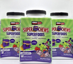 3x Force Factor Kids Super Chews Superfoods 60 Softchews Very Berry Grape