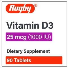 Rugby Vitamin D3 25 mcg (1000 IU), Tablet Dietary Supplement Gluten Free
