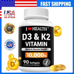D3 + K2 Vitamin 10000 IU – Bone and Heart Health Supplement – Max Strength,90ct