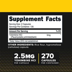 270 Count Yohimbine HCl Capsules – Non-GMO, Zero Fillers, Unflavored