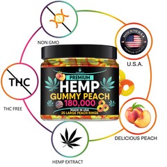 Natural Gummies Peach-Relax, Sleep, Calm, Anxiety, Pain, Muscle, Stress-USA Made