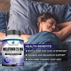 Melatonin 25mg Per One Tablet, 120 Chewable Tablet with L-Theanine & Vitamin…
