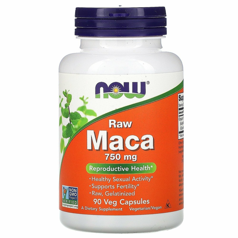 Now Foods Maca Raw 750 mg 90 Veggie Caps GMP Quality Assured, Raw, Vegan,