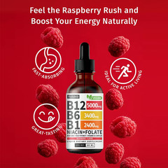 (1-PACK) Vitamin B12 Liquid Supplement Dropswith B6, B1, Niacin & Folate -Edible