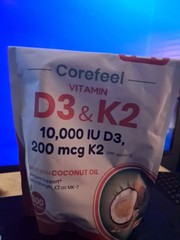 Corefeel Vitamin D3 K2 10,000 IU, 200 mcg MK-7, 300 Coconut Oil Softgels, 2 i…