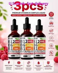 NUSAVA Vitamin B12 Drops – 3 Pack – 5000mcg – Raspberry – 80 Servings