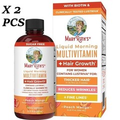 2 BOTTLES–MaryRuth’s Liquid Morning Multivitamin Hair Growth Peach Mango flavor
