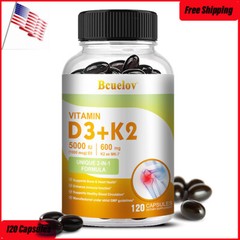 Vitamin D3 with K2 D3 5000IU and K2 600 mg High Strength 120 Vegan Capsules