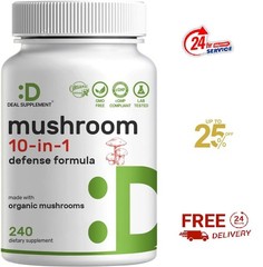 Mushroom Complex Supplement 8000mg 10 in 1, 240 Caps Immune Energy Brain Support