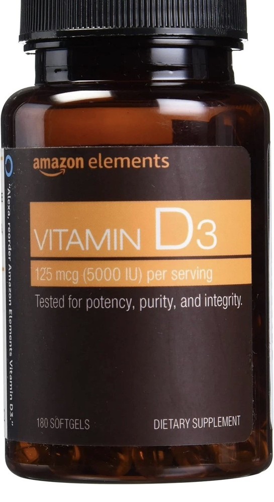 Bulk! 44 Bottles of Amazon Elements Vitamin D3, 125 mcg 180 softgels!