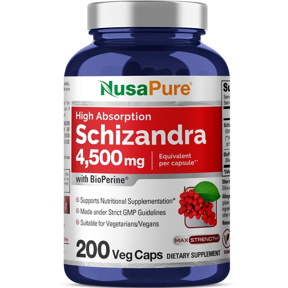 NusaPure Schizandra Berries Extract 4500mg, 200 Vegan Capsules Non-GMO