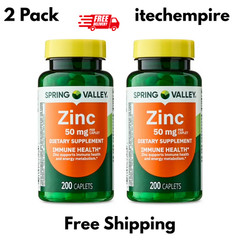 2 Pack Spring Valley Zinc Dietary Supplement for Immune Health 50mg 200 Cap Ea