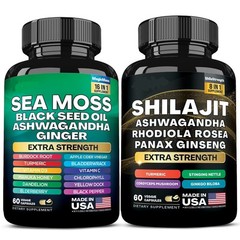 2 Pack 60Caps Sea Moss & Shilajit – 19445mg 15250mg Ashwagandha & Panax Ginseng