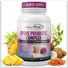 MoxyVites Spore Probiotic Complex All In One Prebiotics and Probiotics, 60 Caps