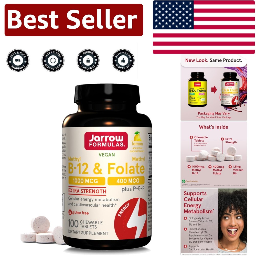 Extra Strength Methyl B-12 1000MCG & Folate 400MCG Chewable Tablets – 100 Count