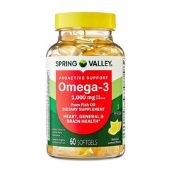 Spring Valley Proactive Support Omega-3 Fish Oil , 1000 mg, 60 Softgels New