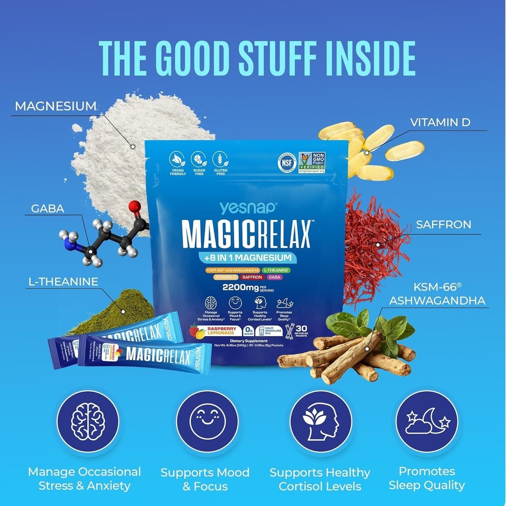 Value!! -MAGICRELAX Calming Sparking Mix 8-in-1 Magnesium KSM-66 Ashwagandha ..