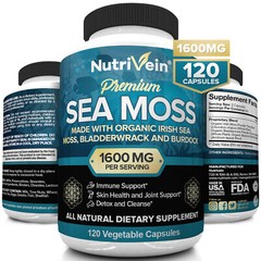 Nutrivein Organic Sea Moss 1600mg plus Bladderwrack & Burdock – Keto, Detox, Gut