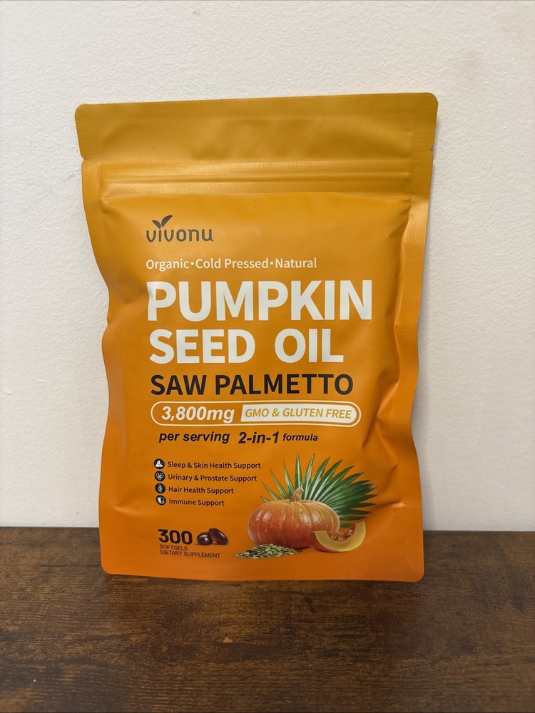 Vivonu Pumpkin Seed Oil + Saw Palmetto 300 Softgels, Cold-Pressed 1000 mg Orange