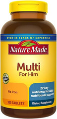 Nature Made Multivitamin For Him w/ No Iron, Men Nutritional Support 300 Tablets