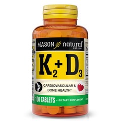 MASON NATURAL Vitamin K2 + D3, 100,Day Supply, with Calcium for Normal Bone a…