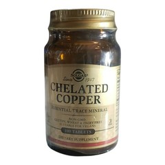 Solgar highly bioavailable Chelated Copper 100 tablets for skin, mail & hair.
