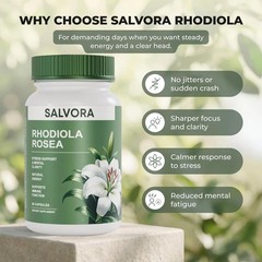 Salvora Rhodiola Rosea Dietary Supplement, 60 Capsules, Stress Assistance