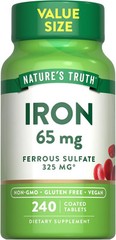 Iron Tablets 65mg | 240 Count | 325mg Ferrous Sulfate Vegan | by Nature’s Truth