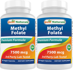 2 Pack Best Naturals Methyl Folate 15000 mcg (15mg) 60 Tablets