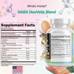 GABA, 5-HTP, L-Tryptophan, L-Theanine, Ashwagandha, Vitamin D3, B6, Magnesium