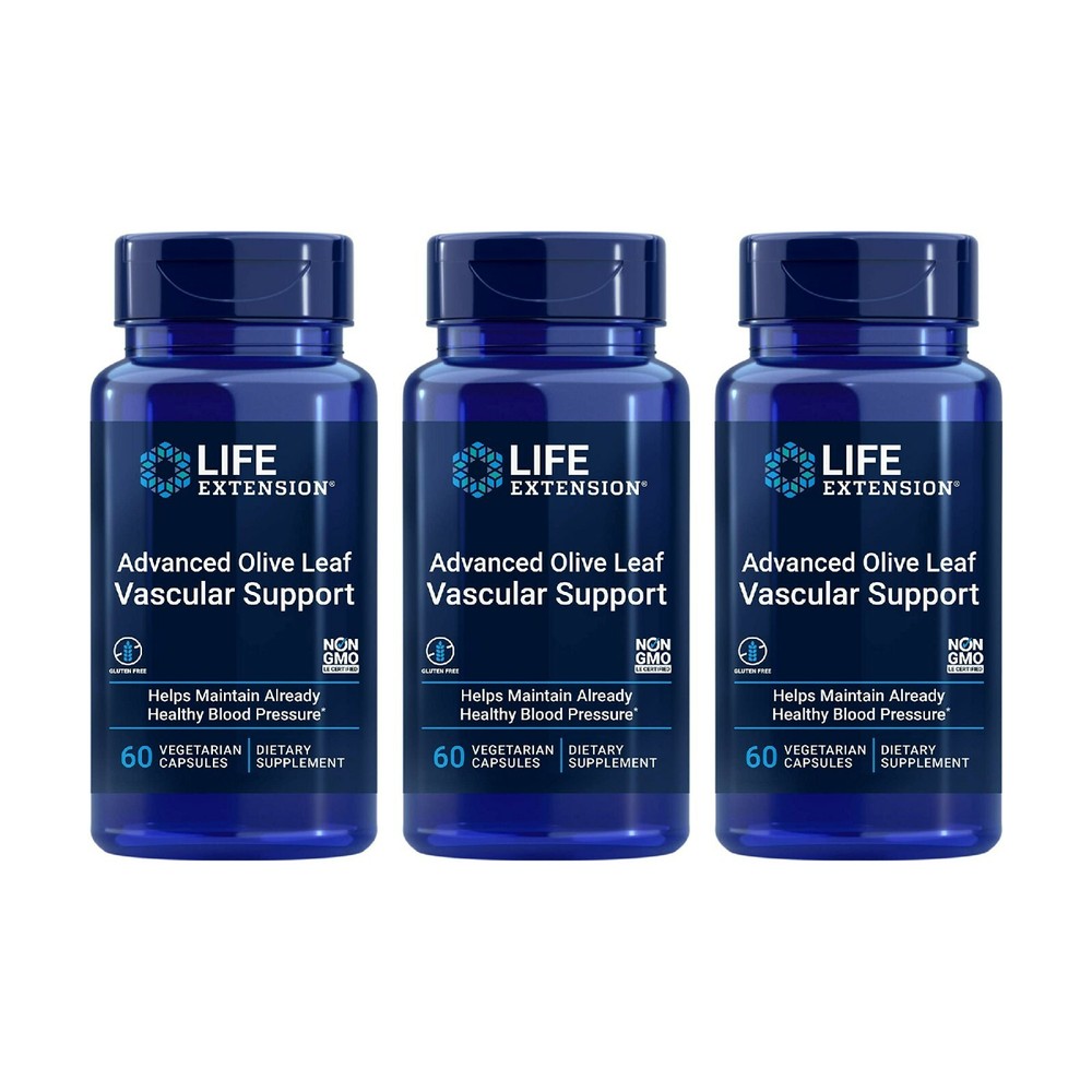 Lot of 3 Life Extension Advanced Olive Leaf Vascular Support 60 Vegetarian Caps