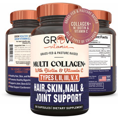 Grow Beyond Collagen Multi Collagen Capsules Types I II III V and X, with Biotin