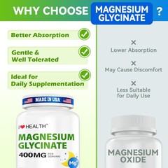 Made in USA Magnesium Glycinate 400mg 240 Capsules for Anxiety & Sleep