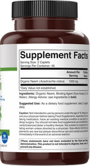 Organic Neem 1500Mg, 45 Servings, Vegetarian, Gluten Free, 90 Vegetarian Tablets
