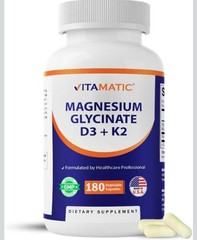 Magnesium Glycinate 500 Mg (Elemental) Vitamin D3 10000 MK-7 200mcg 180Caps USA