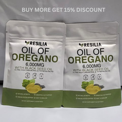 2 Sealed Resilia Oil Of Oregano 6,000 Mg, With Black Seed Oil, 60 Softgels Each