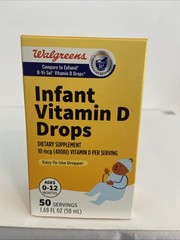 Walgreens Infant Vitamin D Drops NEW 10 mcg 50 Servings 1.69 fl oz Exp 03-20-26